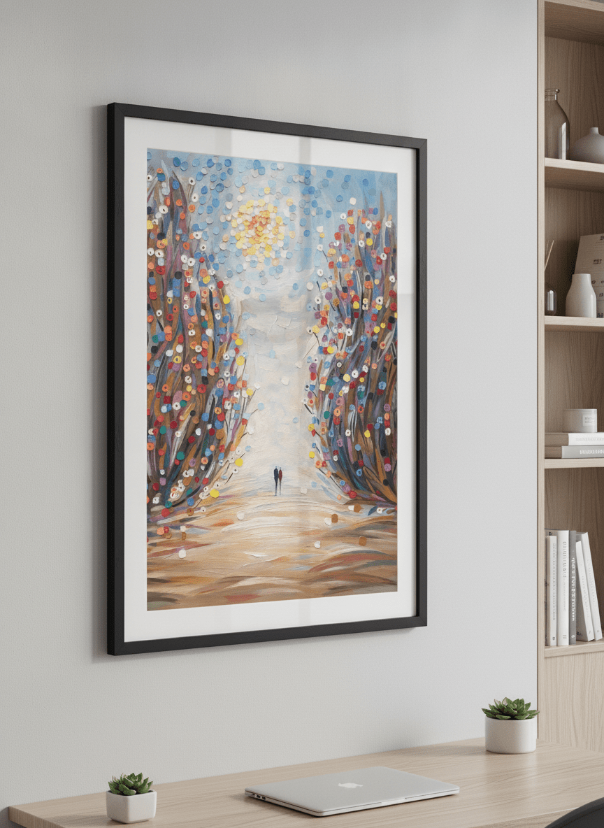 Contemporary wall art featured in a bright modern office workspace