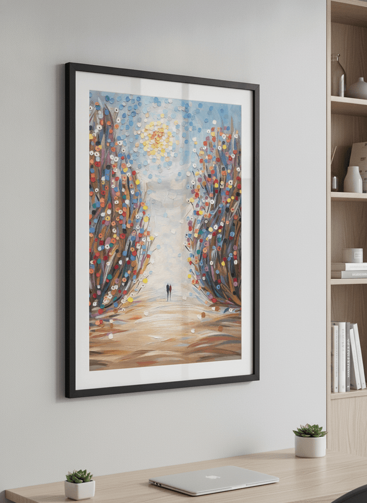 Contemporary wall art featured in a bright modern office workspace