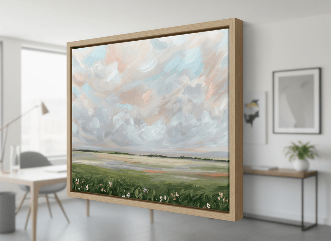Contemporary wall art featured in a bright modern office workspace