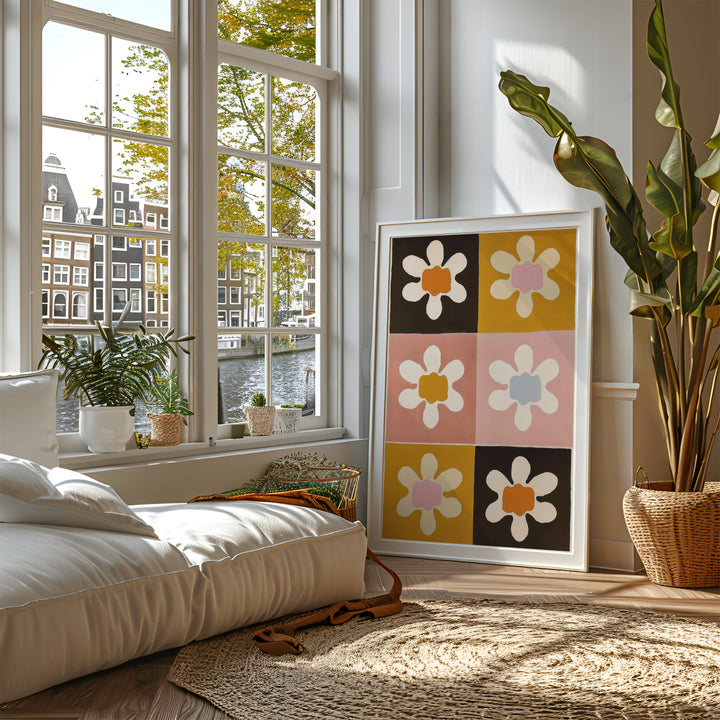 Colourful Pattern Flower Wall Art,poster,livingroom,timber border