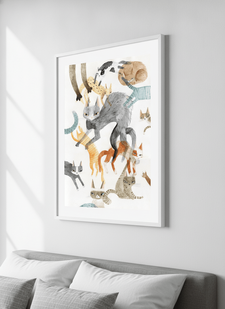 Minimalist artwork displayed in a calm, light-filled bedroom interior