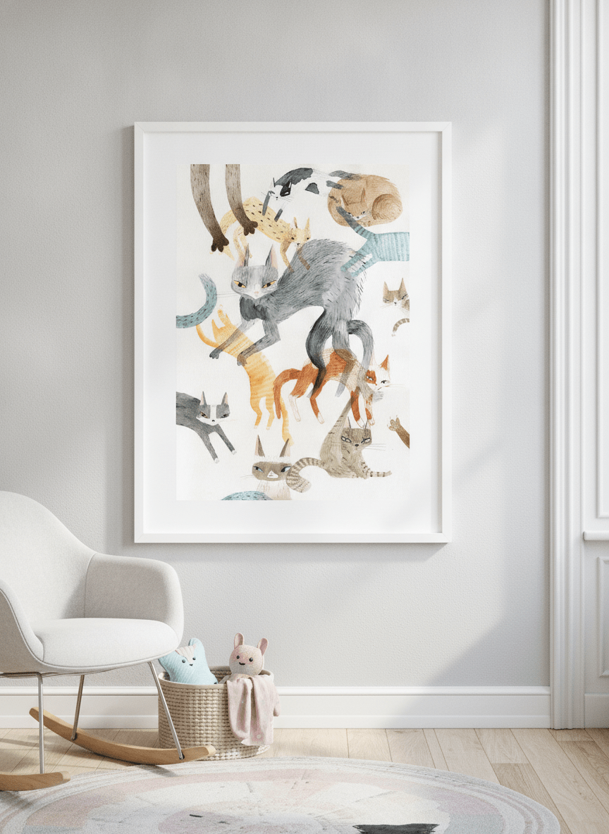 Soft neutral wall art styled in a serene nursery with pastel tones