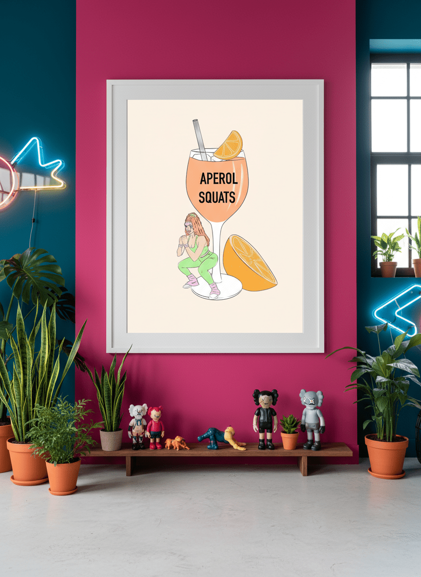 Bold wall art styled in a colourful, eclectic modern home