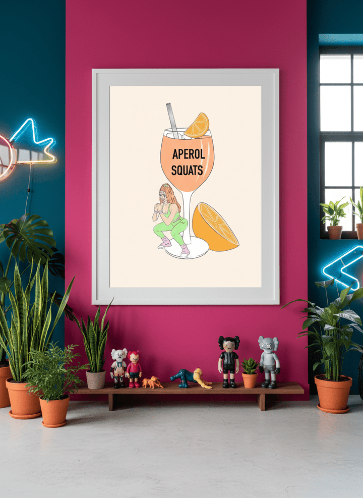 Bold wall art styled in a colourful, eclectic modern home