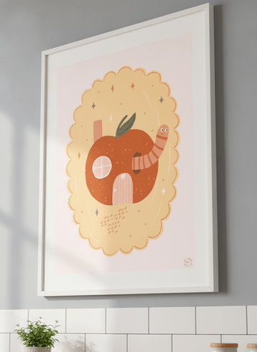 Artwork styled on the wall of a bright modern kitchen