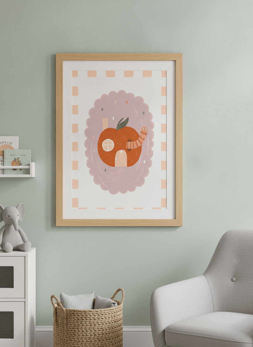 Soft neutral wall art styled in a serene nursery with pastel tones