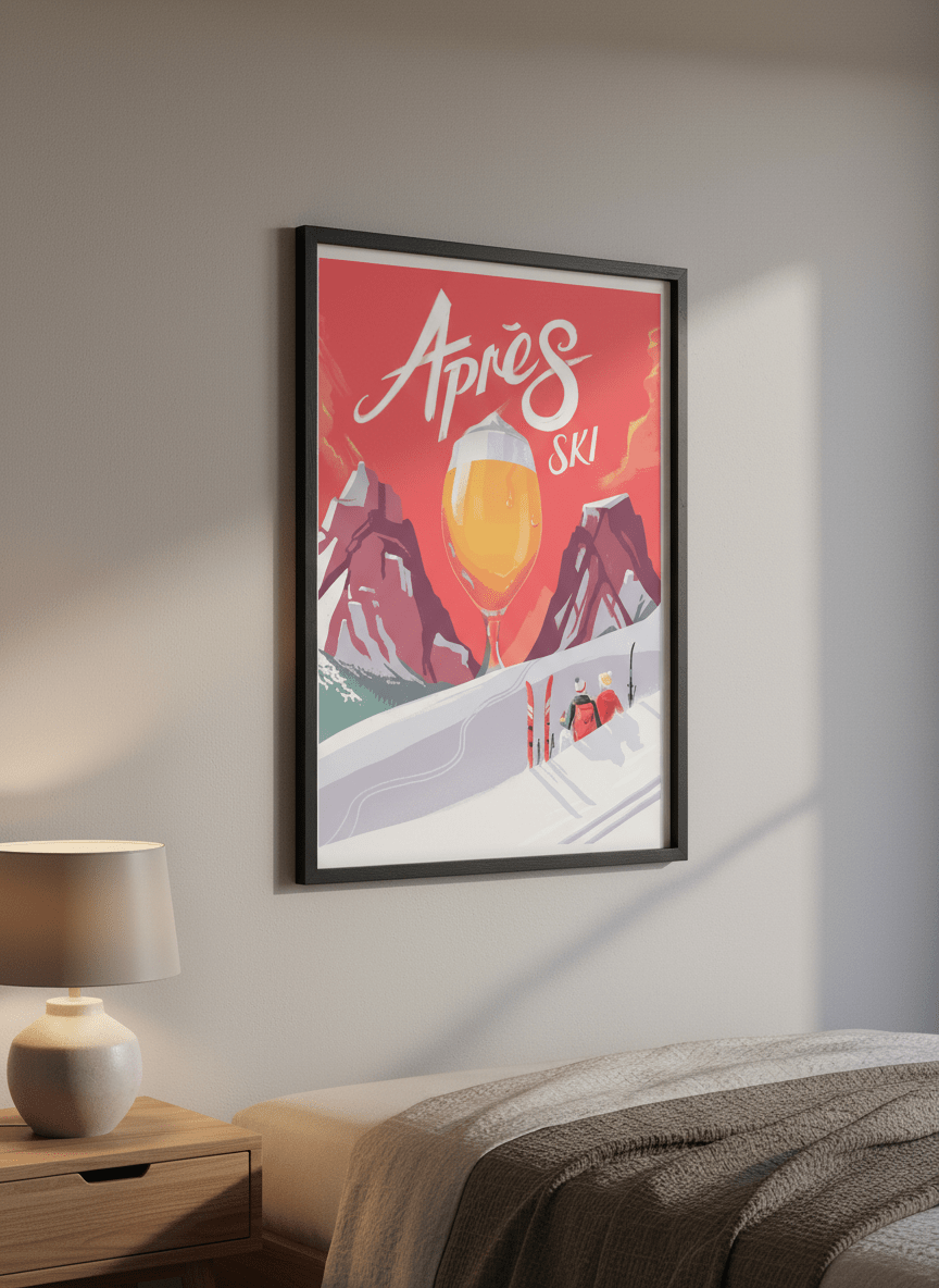 Minimalist artwork displayed in a calm, light-filled bedroom interior