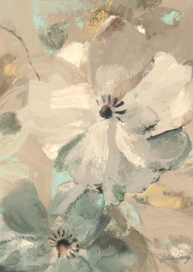 Aqua And Beige Watercolor Floral Julia Cheney