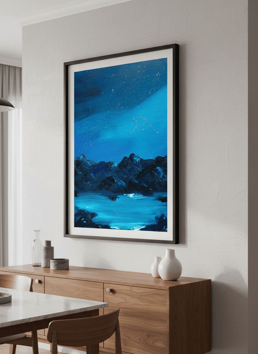 Wall art styled above a dining table in a contemporary home