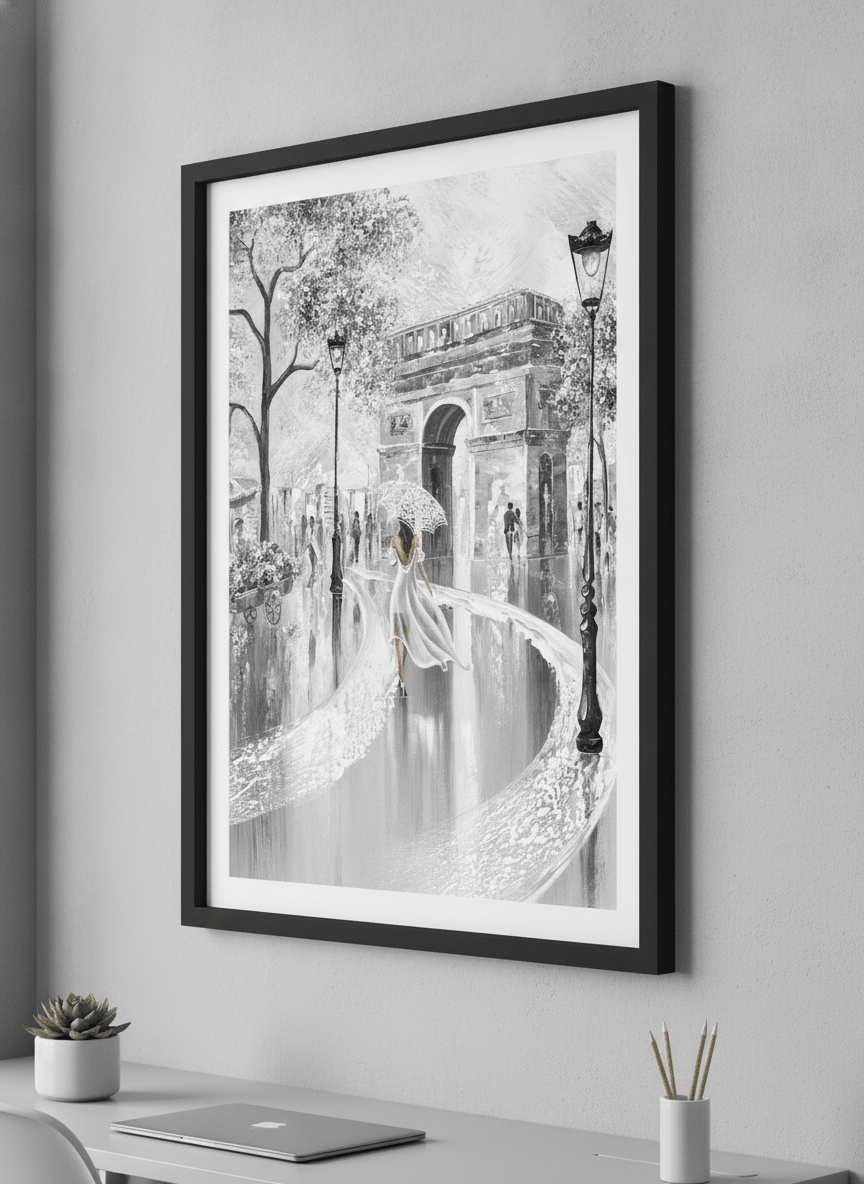 Contemporary wall art featured in a bright modern office workspace