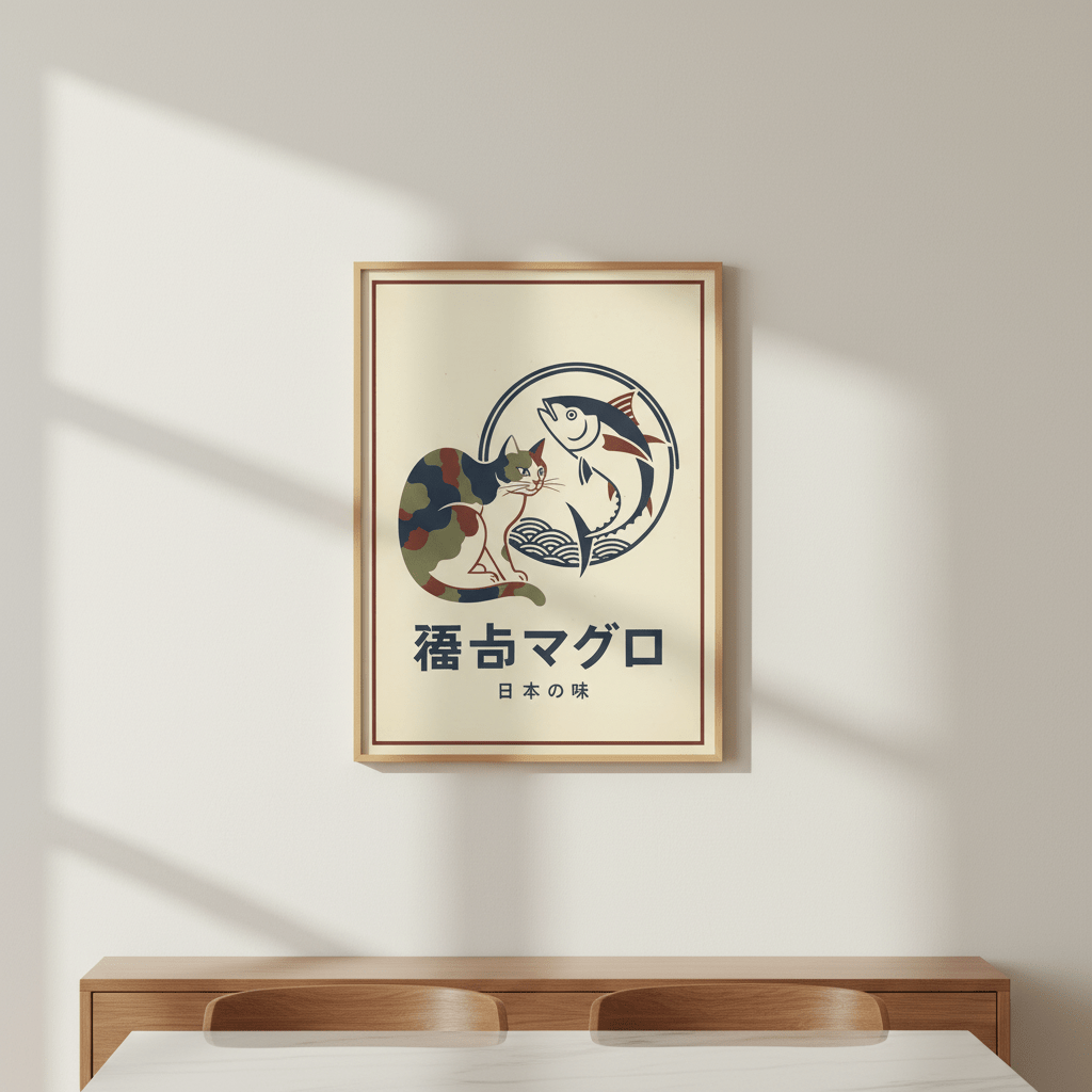 Army Cat Koi Fish Japanese Vintage Poster wall - art - picture - poster