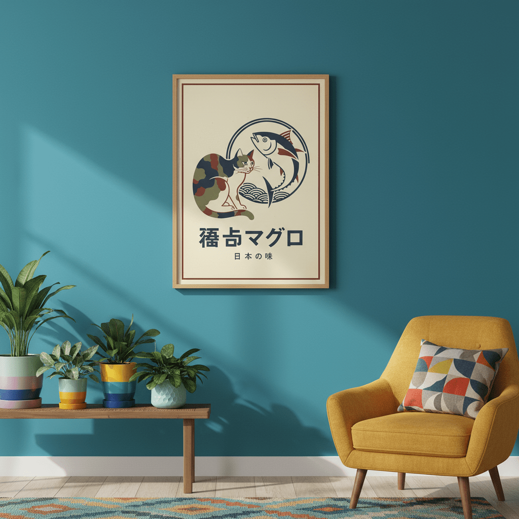 Army Cat Koi Fish Japanese Vintage Poster wall - art - picture - poster