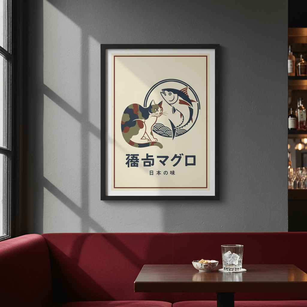 Army Cat Koi Fish Japanese Vintage Poster wall - art - picture - poster