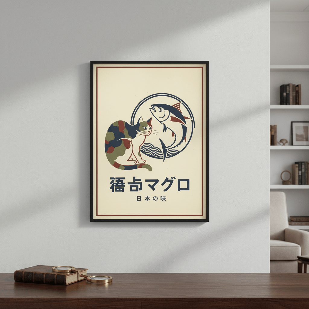 Army Cat Koi Fish Japanese Vintage Poster wall - art - picture - poster