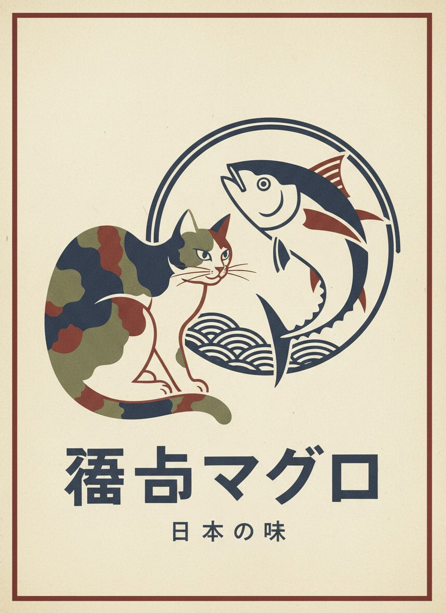 Army Cat Koi Fish Japanese Vintage Poster