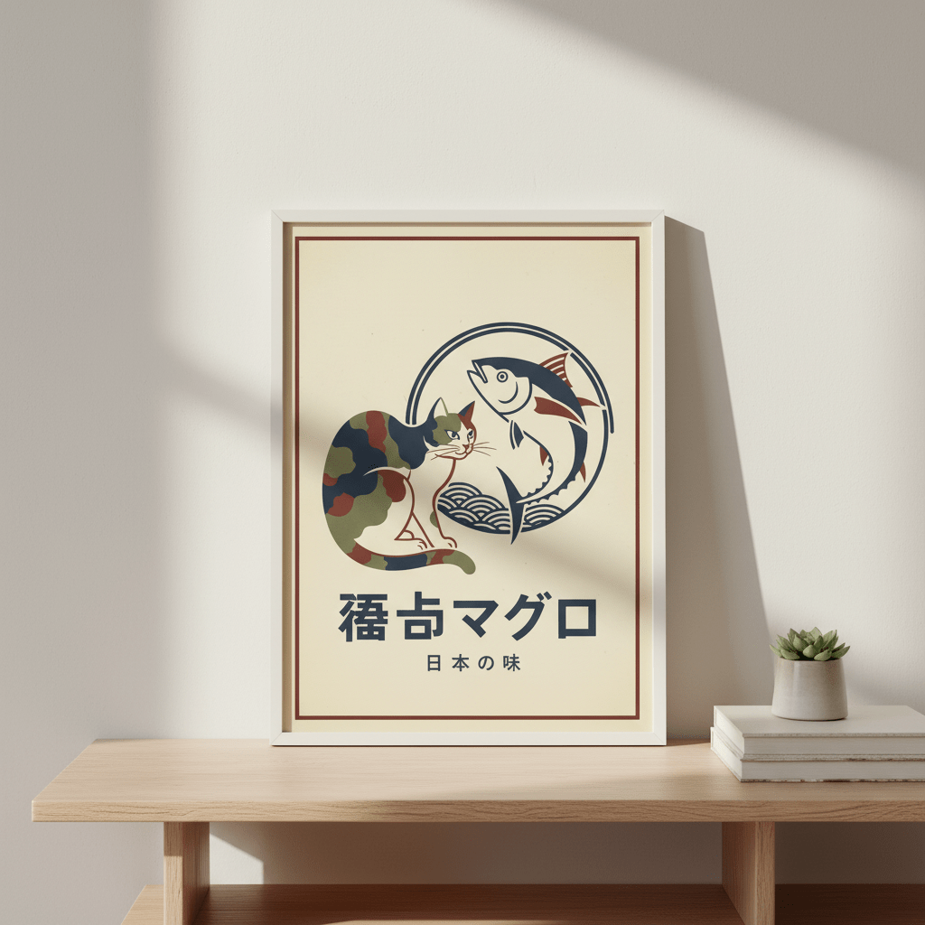 Army Cat Koi Fish Japanese Vintage Poster wall - art - picture - poster