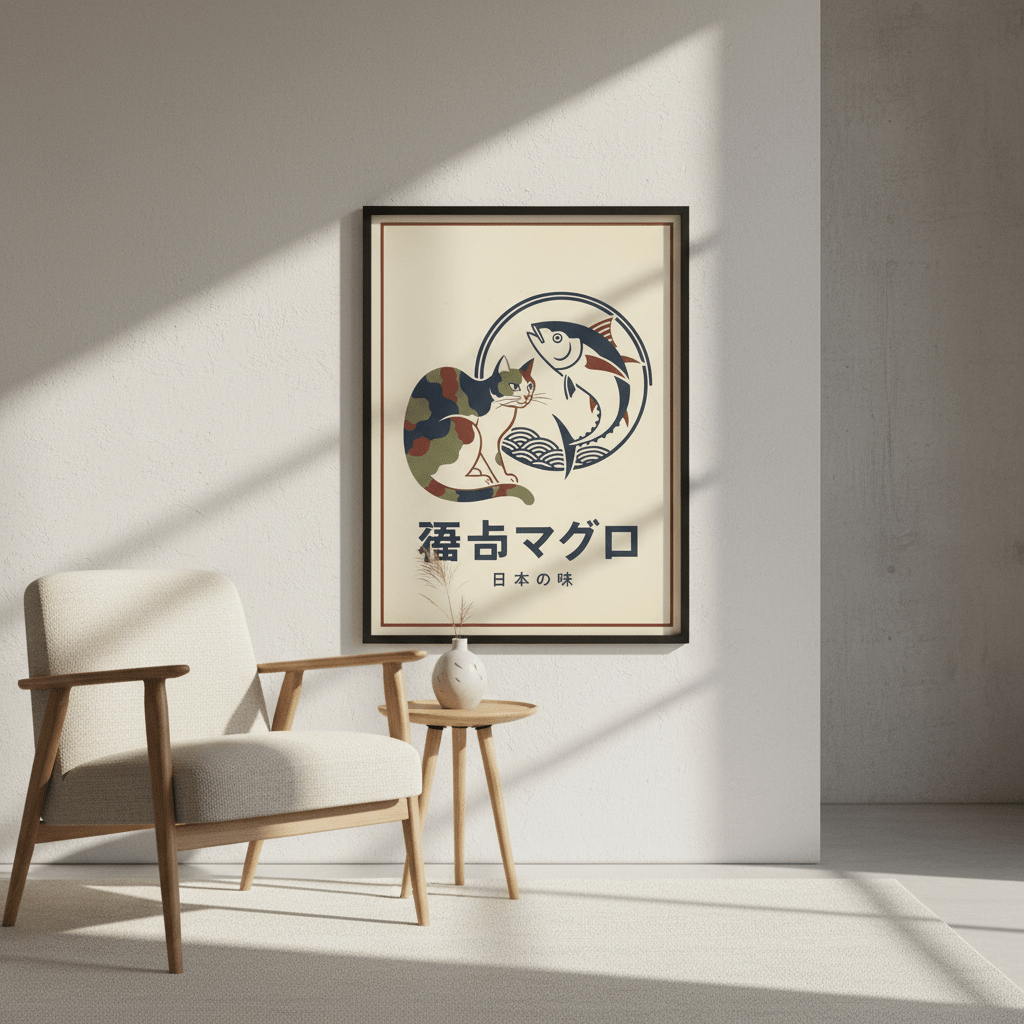 Army Cat Koi Fish Japanese Vintage Poster wall - art - picture - poster