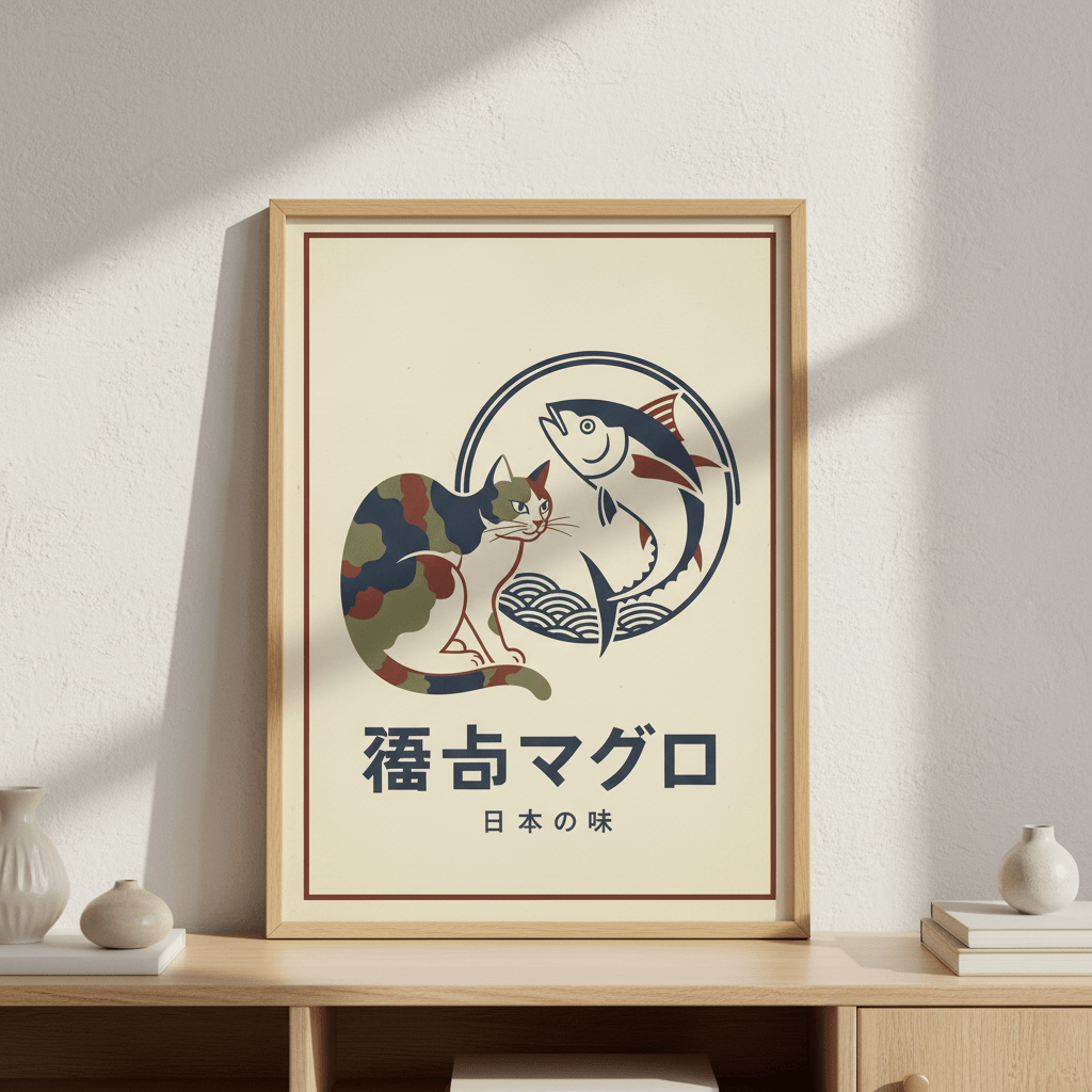 Army Cat Koi Fish Japanese Vintage Poster wall - art - picture - poster