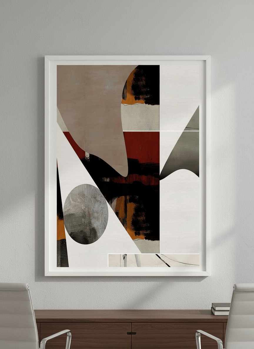 Contemporary wall art featured in a bright modern office workspace
