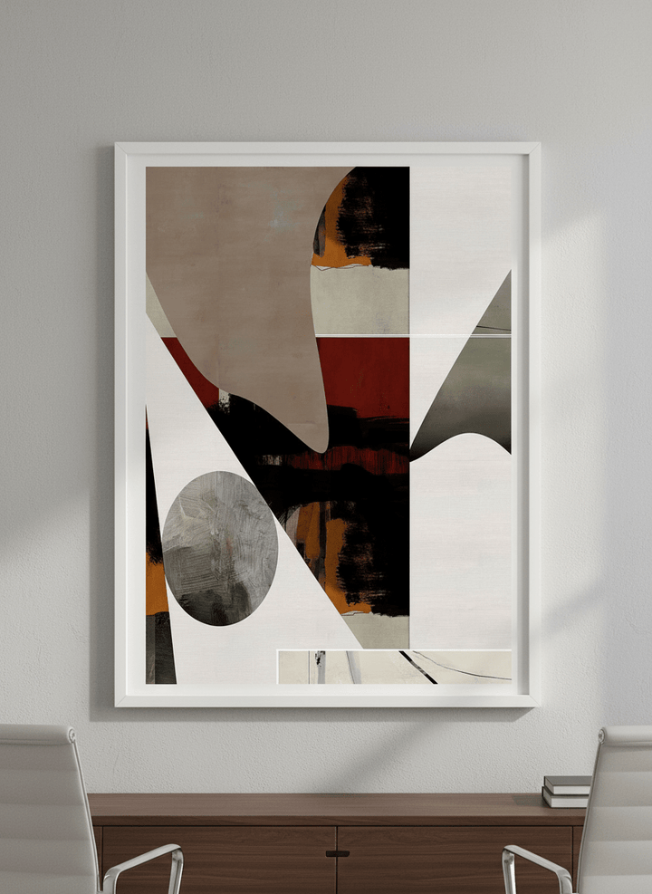 Contemporary wall art featured in a bright modern office workspace