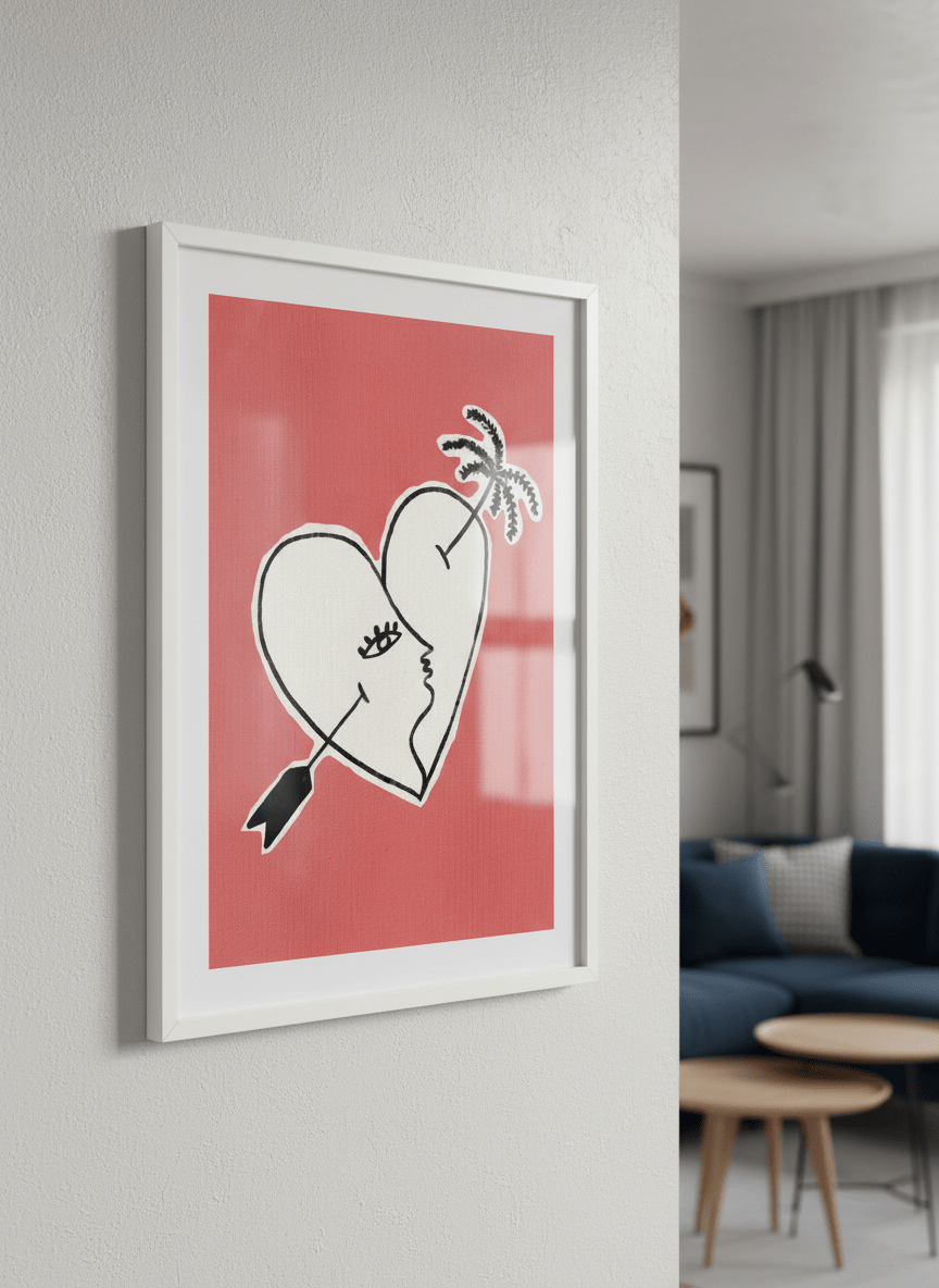 Modern wall art styled above a sofa in a neutral living room