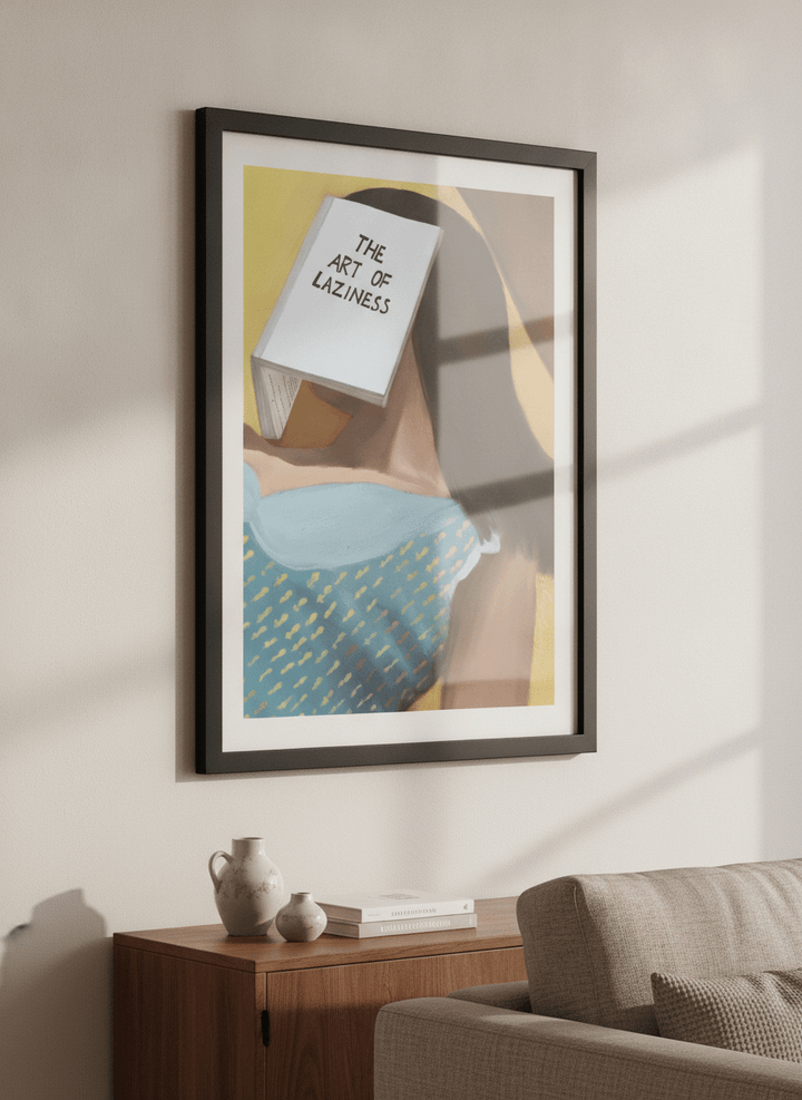 Modern wall art styled above a sofa in a neutral living room