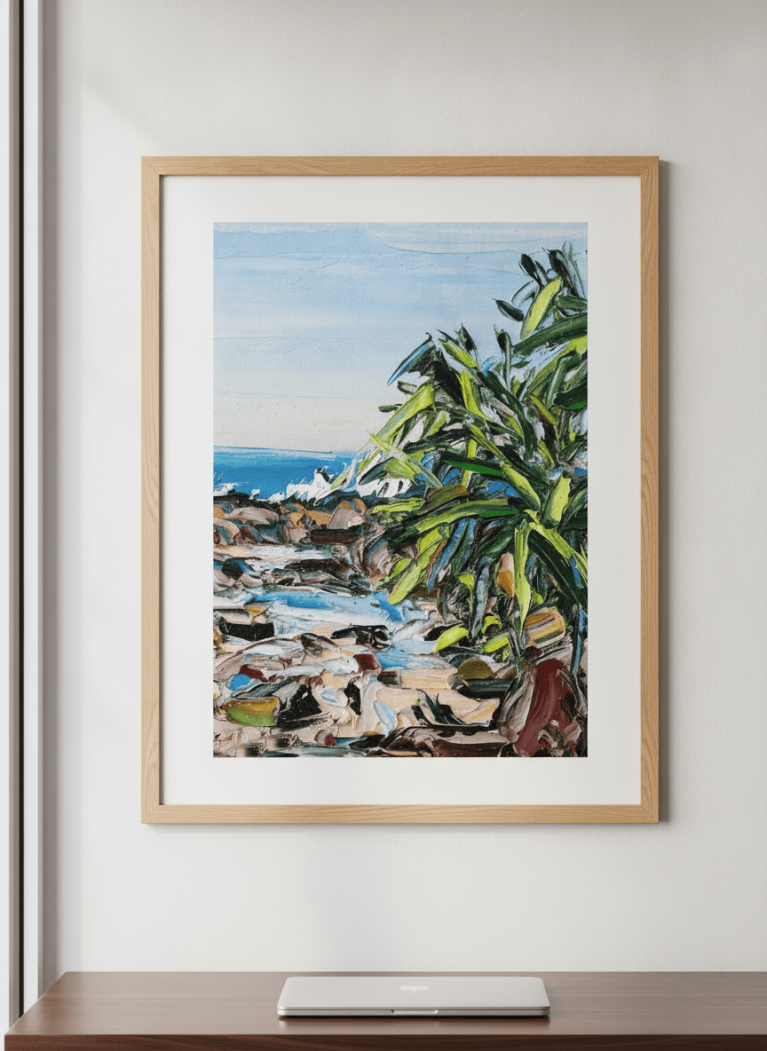 Contemporary wall art featured in a bright modern office workspace
