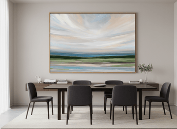 Monumental artwork centred on a feature wall in a luxe interior