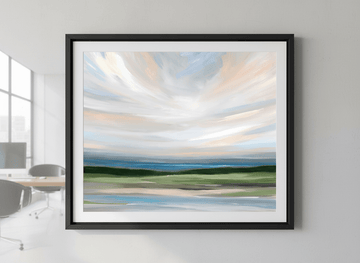 Contemporary wall art featured in a bright modern office workspace