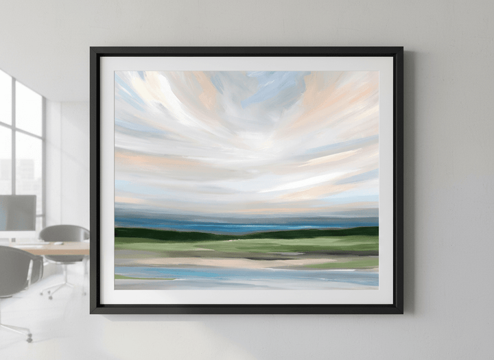 Contemporary wall art featured in a bright modern office workspace