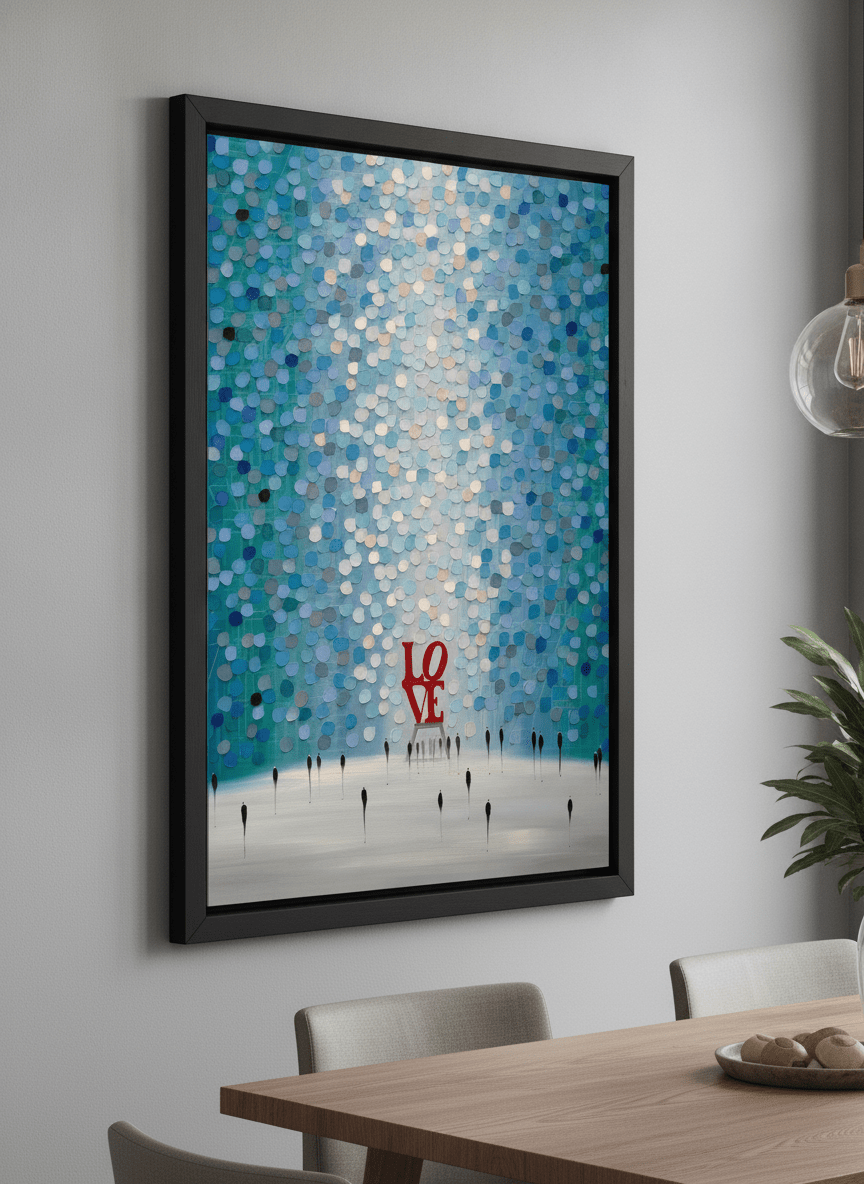Wall art styled above a dining table in a contemporary home