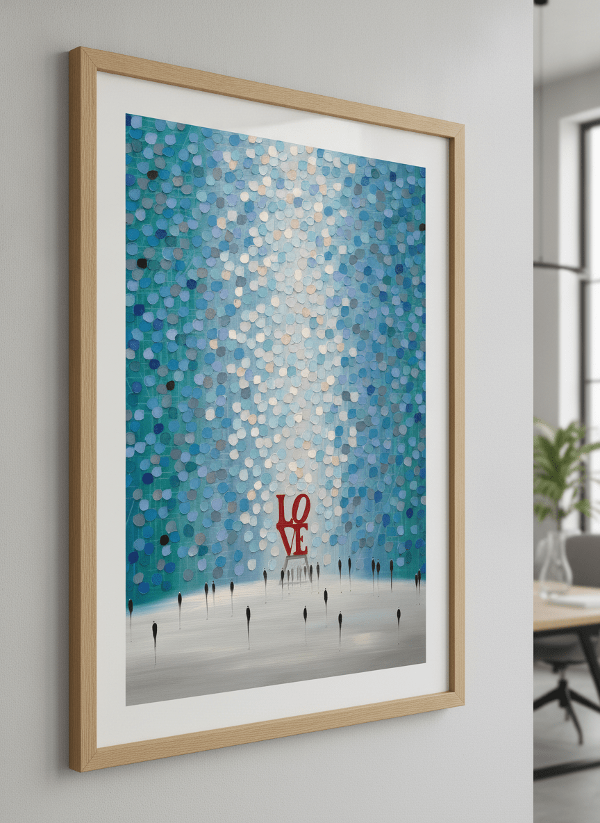 Contemporary wall art featured in a bright modern office workspace