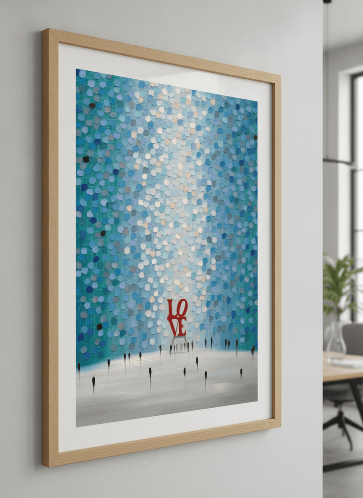Contemporary wall art featured in a bright modern office workspace