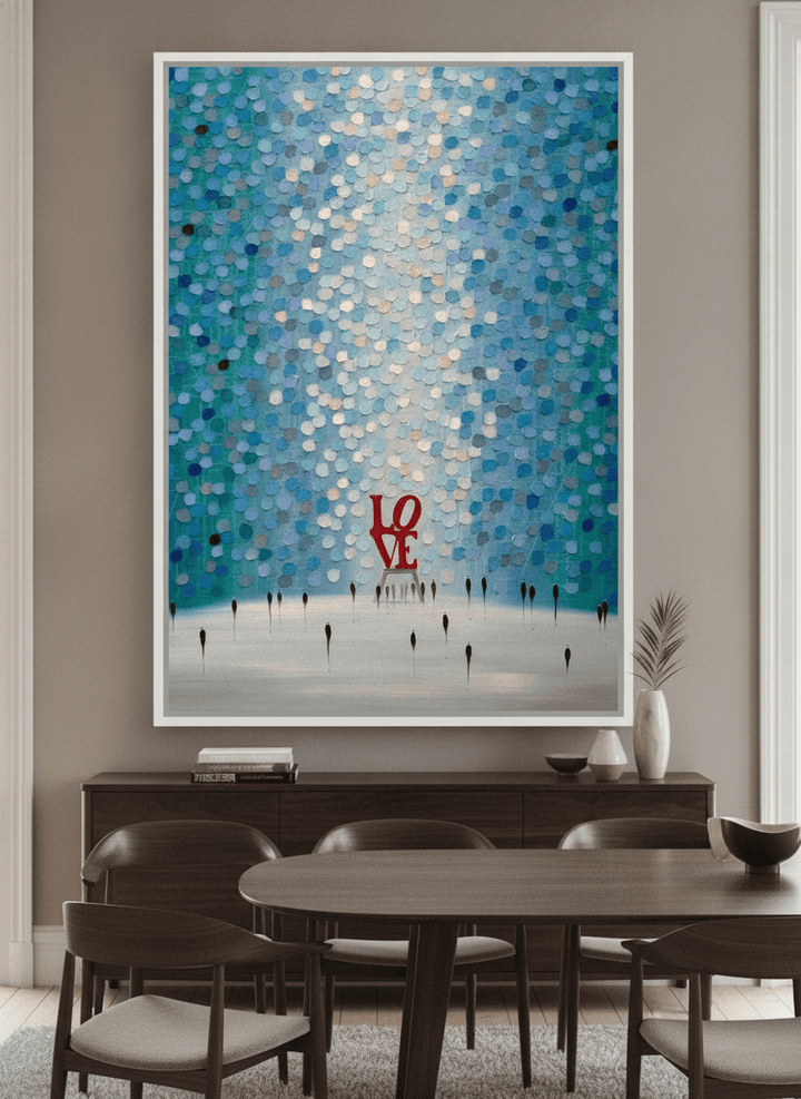 Monumental artwork centred on a feature wall in a luxe interior
