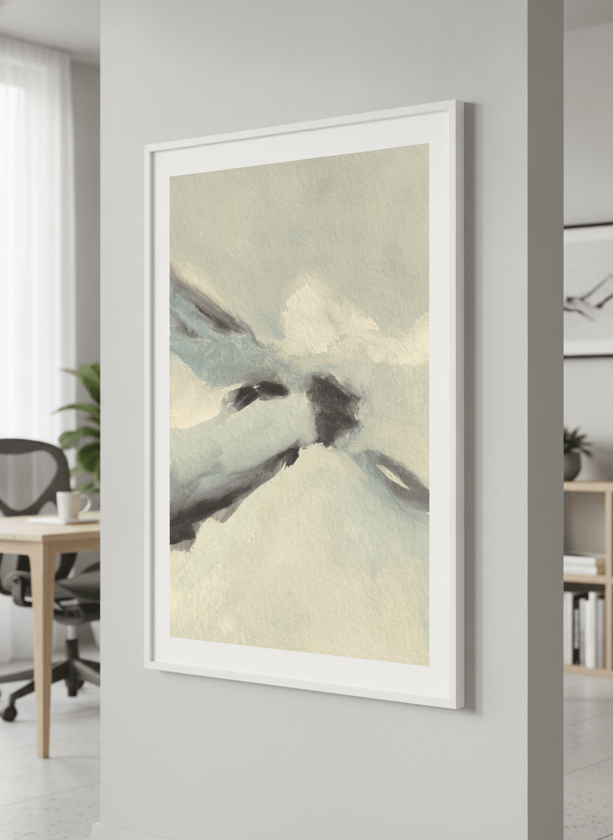 Contemporary wall art featured in a bright modern office workspace