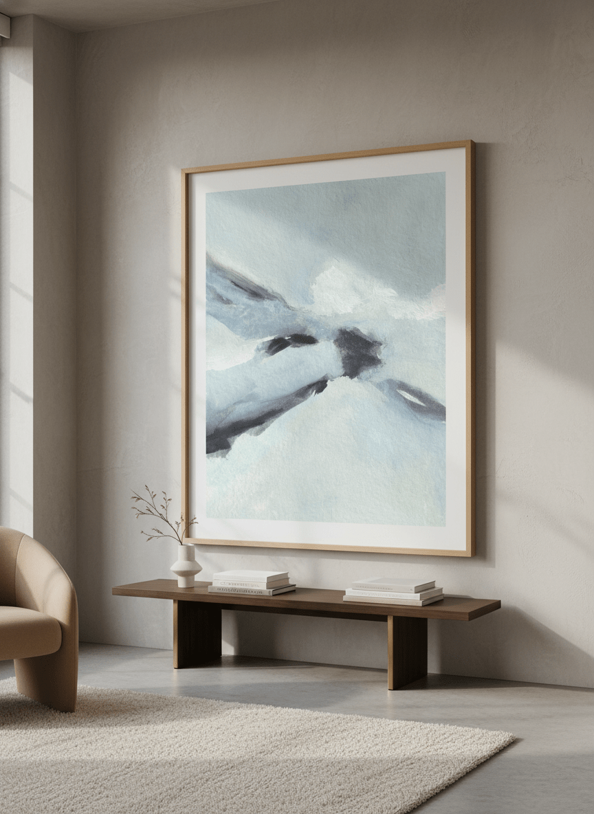 Monumental artwork centred on a feature wall in a luxe interior