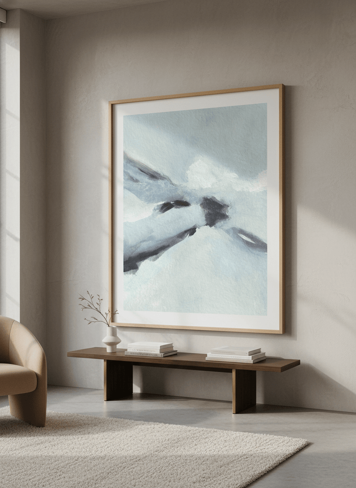 Monumental artwork centred on a feature wall in a luxe interior