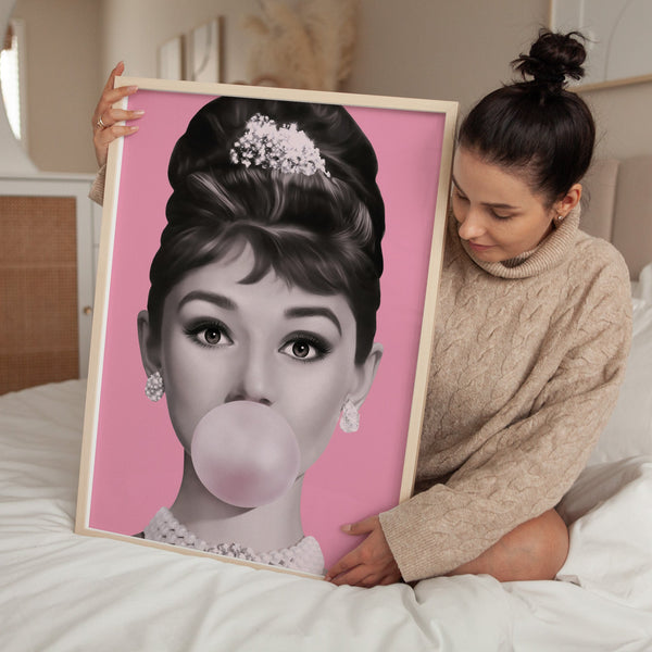 Audrey Hepburn Bubble Gum Pink Wall Art