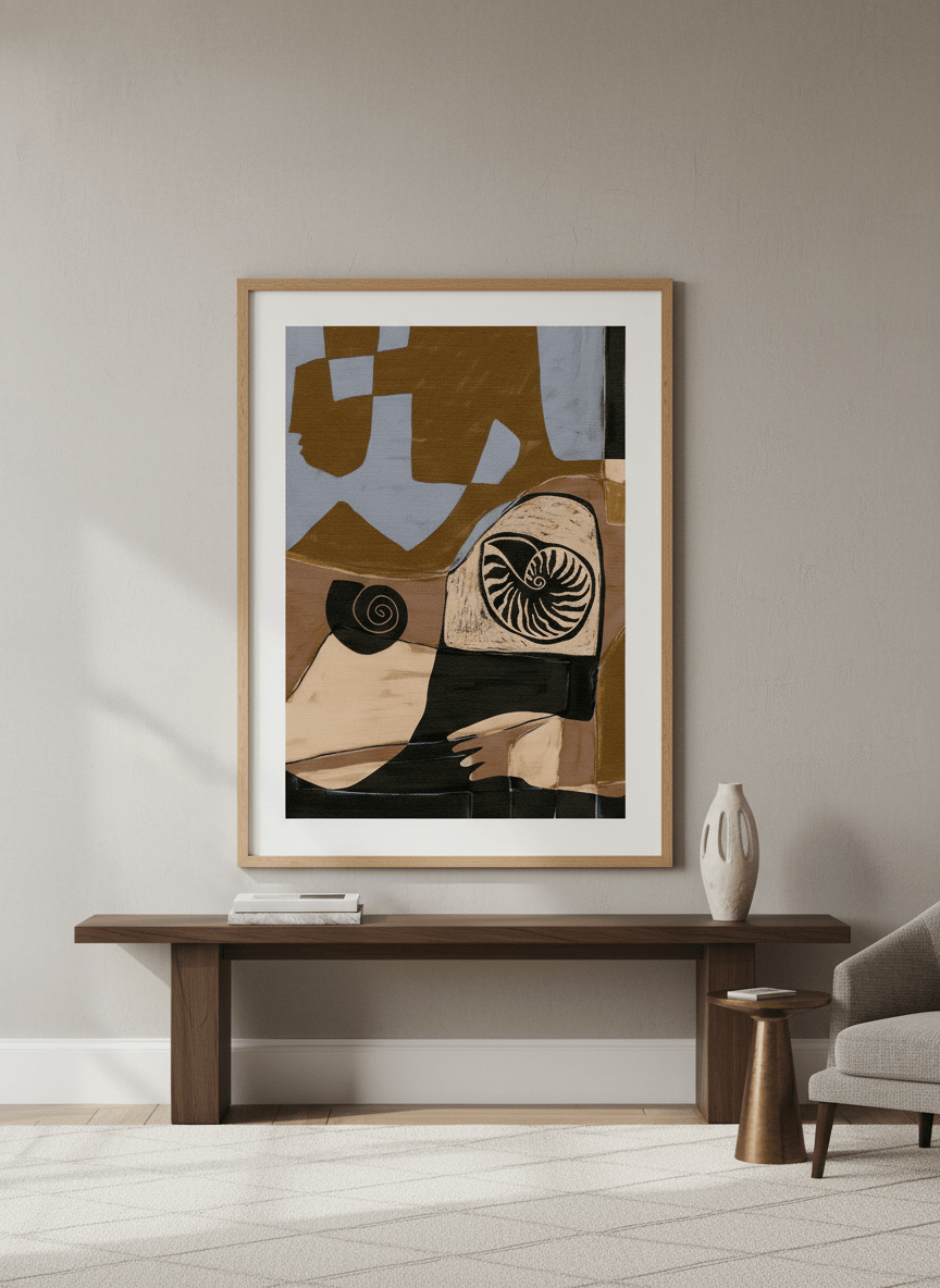 Monumental artwork centred on a feature wall in a luxe interior