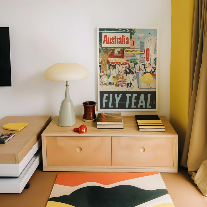 Australia Fly Teal Vintage Poster Wall Art wall - art - picture - poster