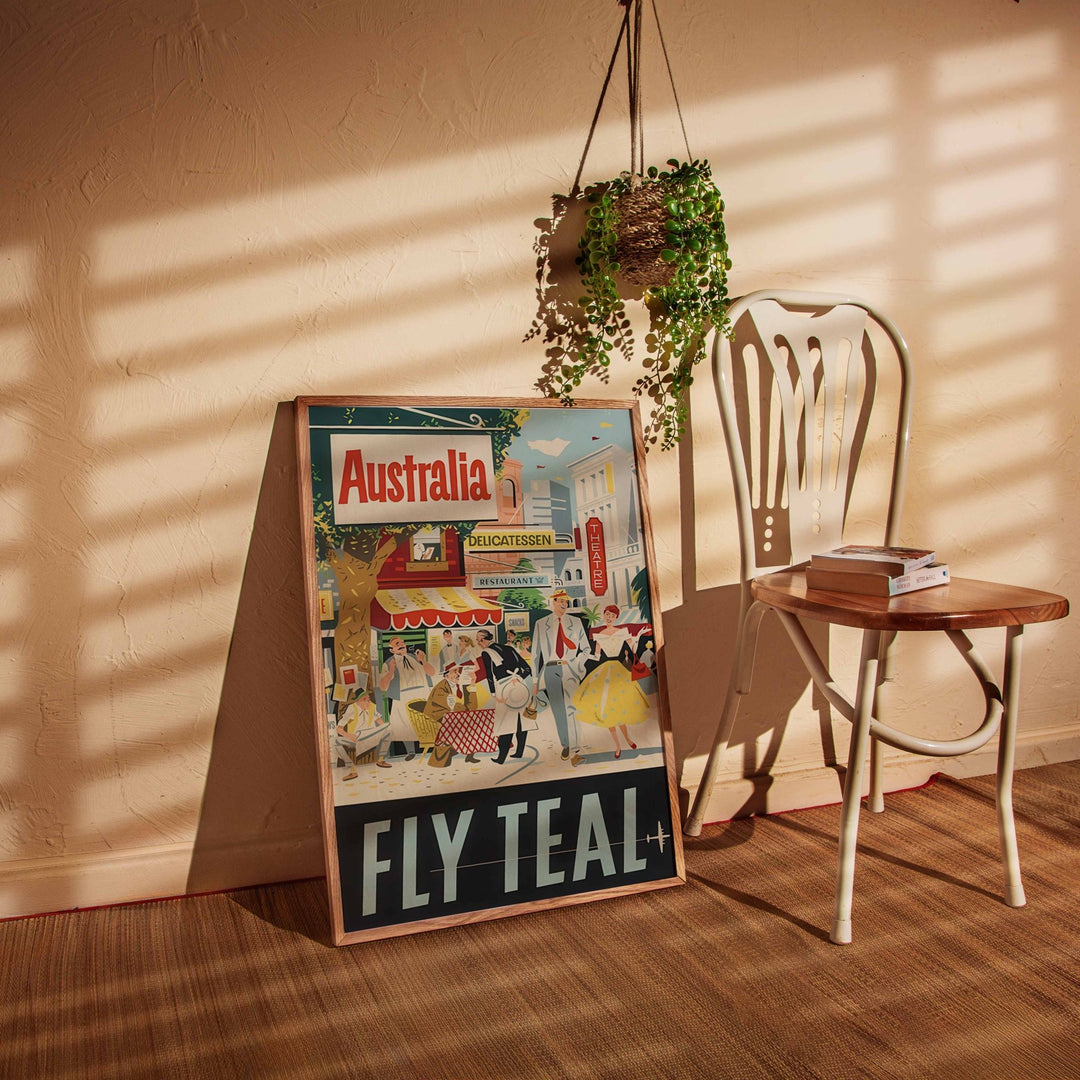 Australia Fly Teal Vintage Poster Wall Art wall - art - picture - poster