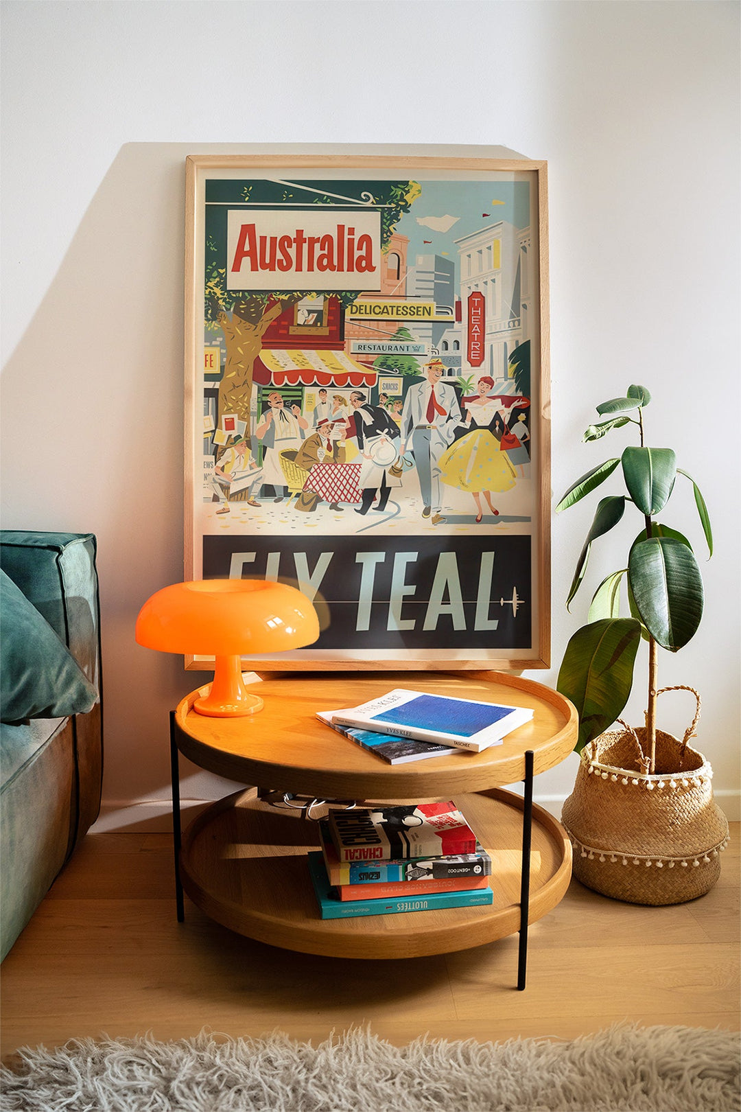 Australia Fly Teal Vintage Poster Wall Art wall - art - picture - poster