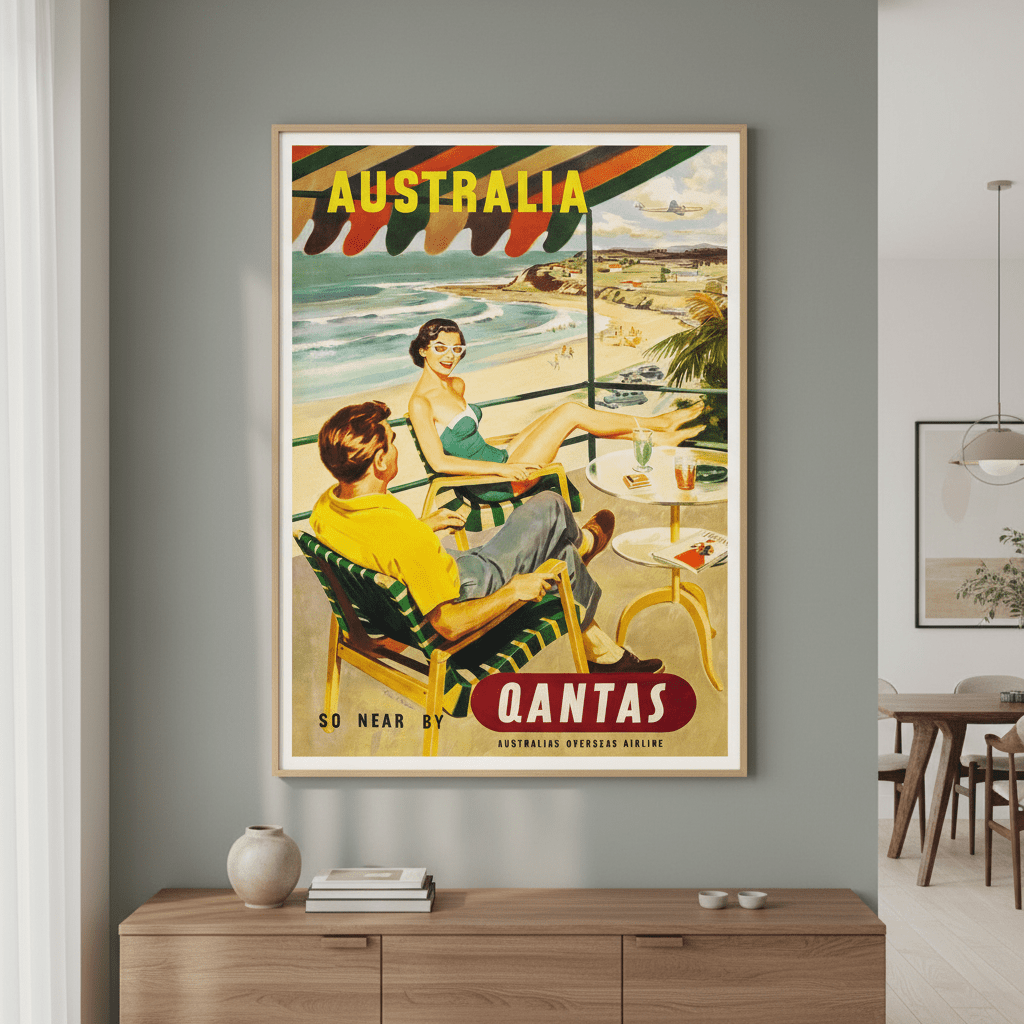 Australia Qantas Vintage Advertisement Wall Art Print wall - art - picture - poster