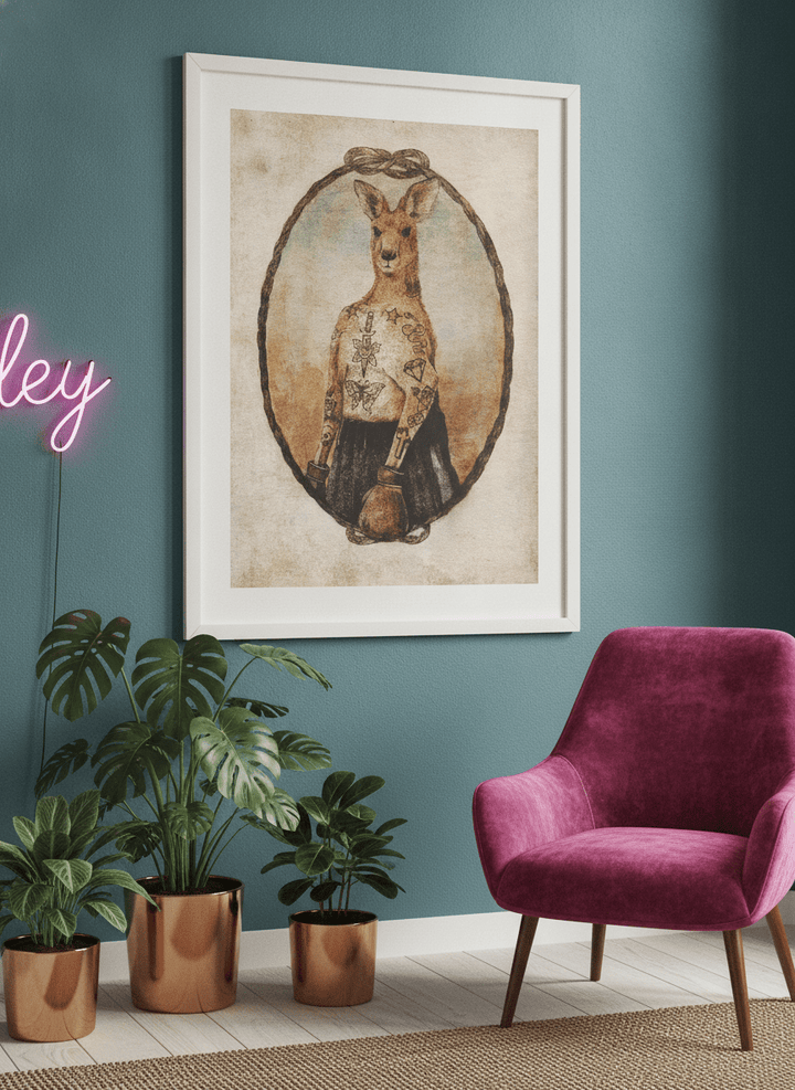 Bold wall art styled in a colourful, eclectic modern home