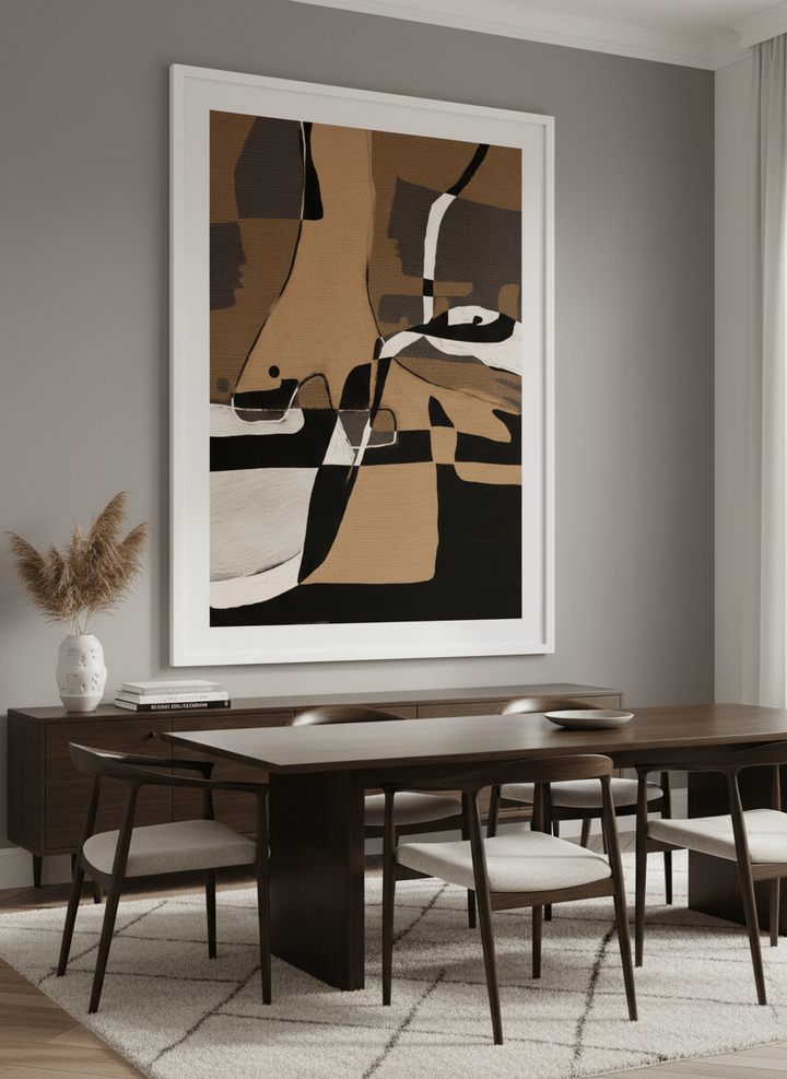 Monumental artwork centred on a feature wall in a luxe interior