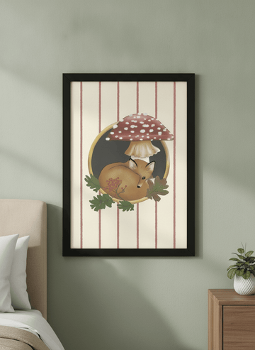 Minimalist artwork displayed in a calm, light-filled bedroom interior