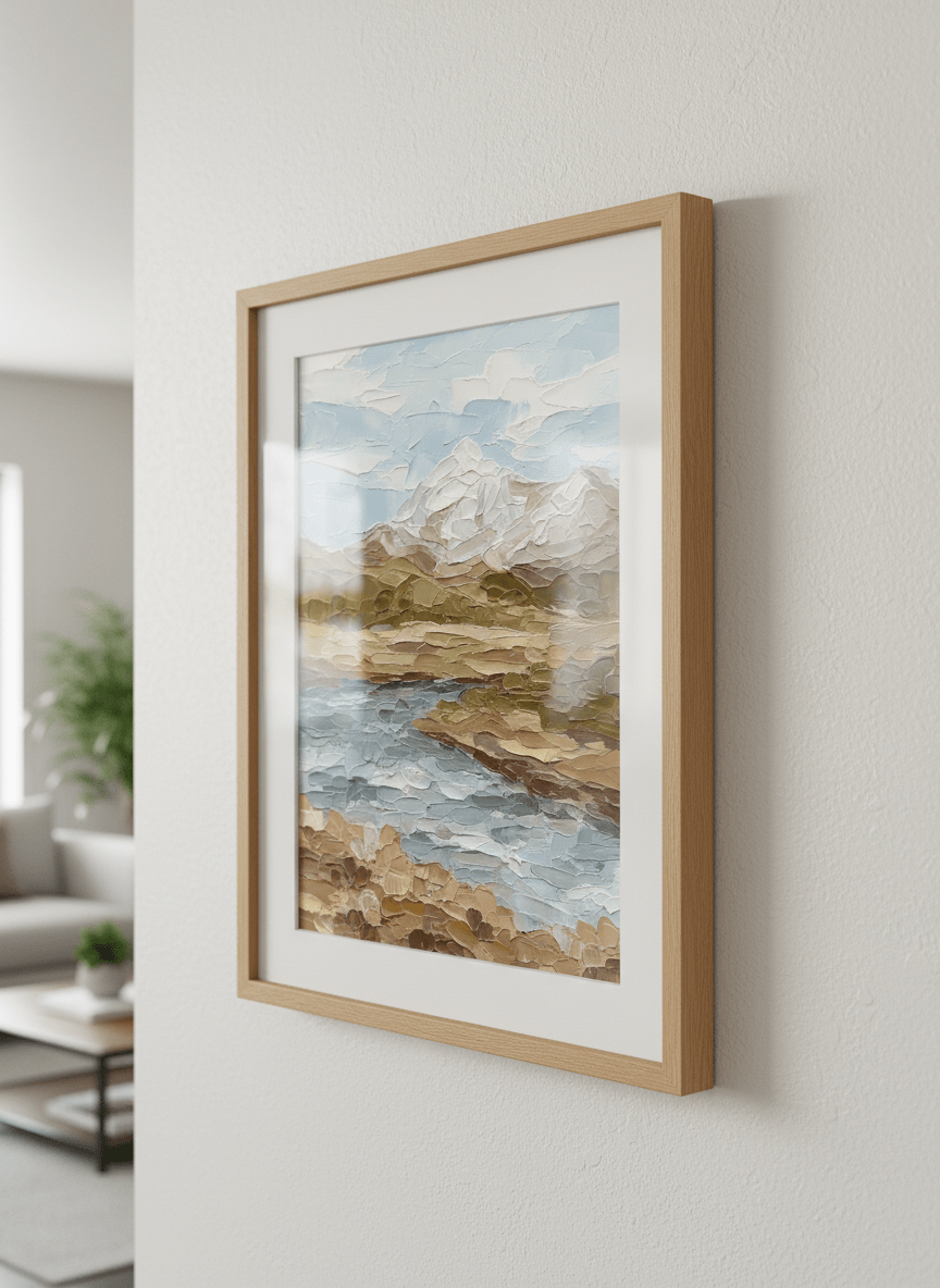 Modern wall art styled above a sofa in a neutral living room