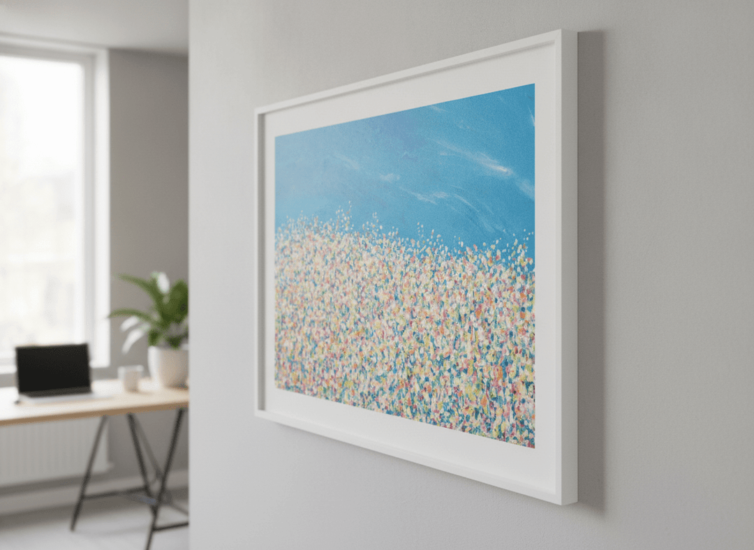 Contemporary wall art featured in a bright modern office workspace