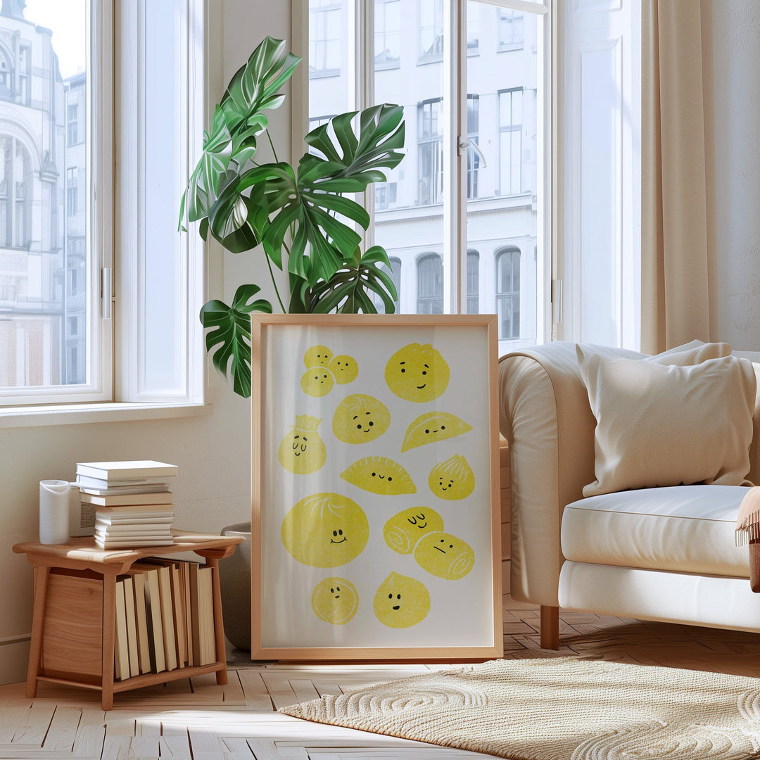 Baos and Dumplings Asian Food Yellow Wall Art - Style My Wall