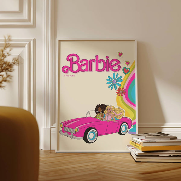 Barbie Car Flower Rainbow Wall Art